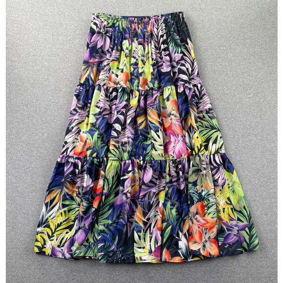 Elie Elie Tahari Skirt Small Tropical Floral Print Tiered Midi Pleated Flounce - Picture 2 of 15